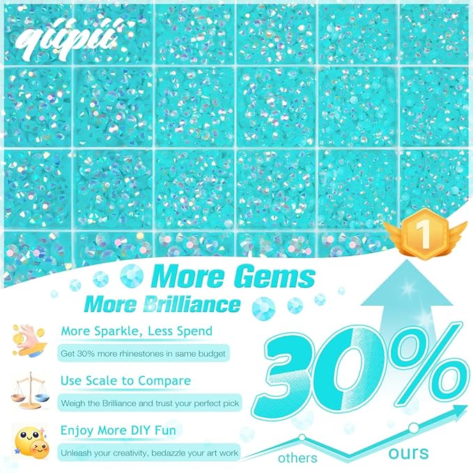 Aquamarine AB Resin Rhinestones w B7000 Glue for Bedazzling Crafting 2mm-6mm Lake Blue Flatback Jelly Gems Stones Diamonds Bedazzler Kit for Nails Face Eyes Makeup Tumblers Bottles DIY Crafts