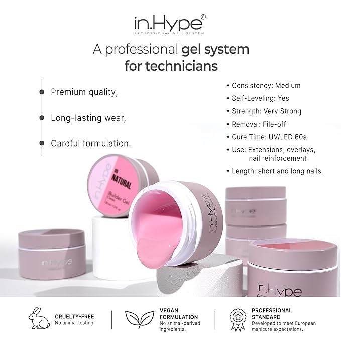 IN.HYPE UV/LED Professional Hard/Builder Gel for Nail Extension/Strengthening/Overlays File Off Pink Magenta #11