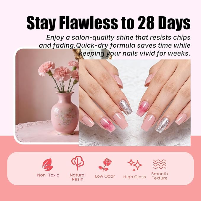 JR Pink Gel Nail Polish Set, 16ml Full Size Bottle 6 Colors Pink 9D Cateye Glitter Nail Gel Polish Gift Soak Off Led Nail Art Kit Salon DIY Colorful Bottle E