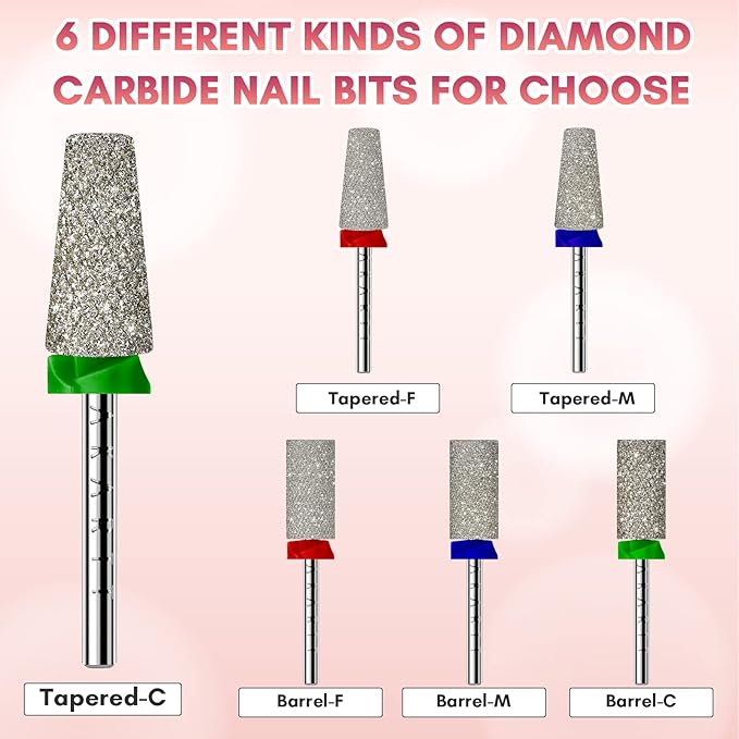 Makartt Nail Drill Bits, Tapered Barrel Carbide Diamond Sanding Bit for Gel Nail Polish Remove, Upgrade Nail Drill Tips with Cross Teeth and Dust-Proof Ring for Manicure Salon Nail Shaping, C #80 Grit