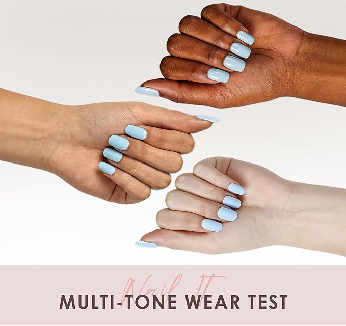 Semi Cured Gel Nail Strips – Real Gel Nail Polish Wraps for Brittle Nails | Waterproof Long Lasting Easy Peel-Off Removal | Hema-Free | 20-Piece Bright Blue Salon Kit with File & Stick