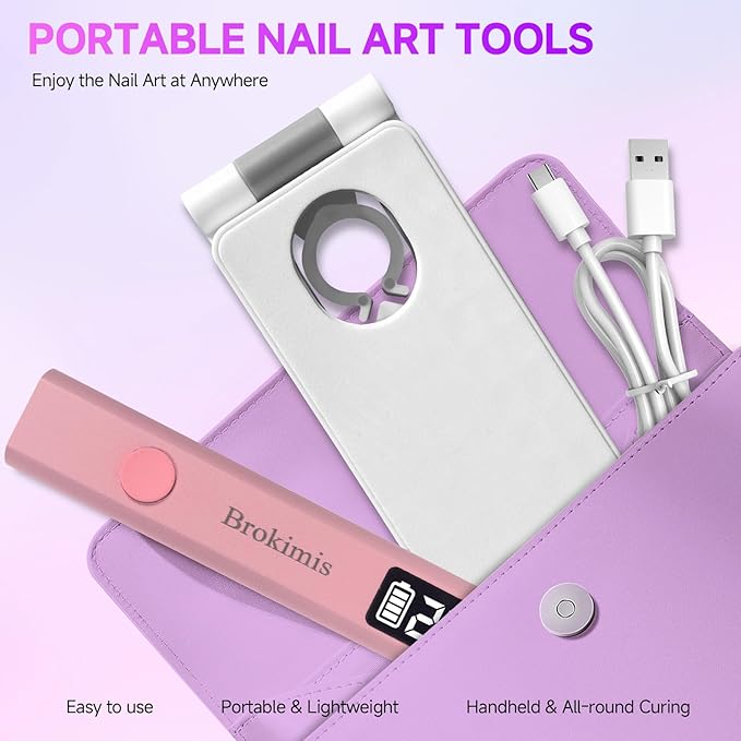 Handheld UV Light for Gel Nails with Stand, Mini Nail Lamp with LCD Display 3-Timer Modes Portable Cordless Rechargeable USB Small Nail Dryer for Fast Curing Home DIY Manicure Nail Art
