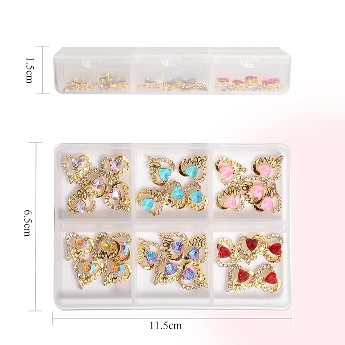 30Pcs Heart Shaped Nail Charms 3D Heart Nail Rhinestones Glitter Nail Gem 6 Colors Nail Art Charms for Valentine's Day DIY Nail Art Craft Decoration
