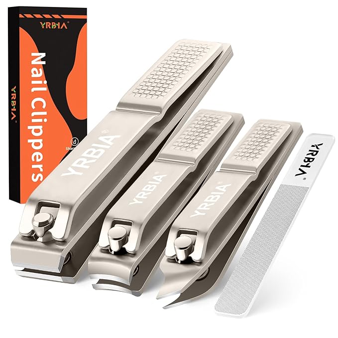 Nail Clippers with Glass Nail File, YRBIA Ultra Sharp Nail Clipper Set, Professional Stainless Steel Fingernail & Toenail Clippers Nail Cutter Set for Men & Women