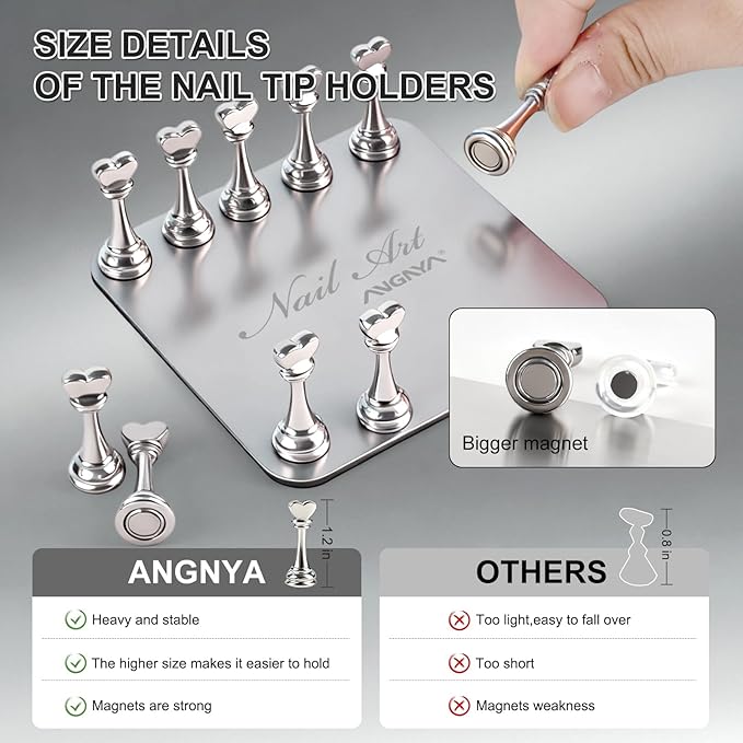 ANGNYA Nail Stand for Press Ons,Square Shape Super Magnetic Base Nail Holder for Painting Nails with 200 Pcs Reusable Double-Sided Tape for Nails Practice Nail Tools Home DIY Salon Supplies
