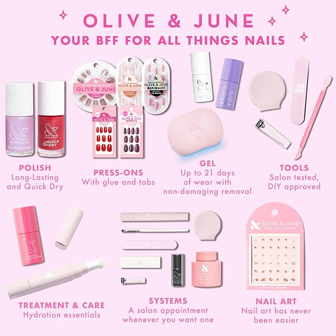 Olive & June Long Lasting Nail Polish | Plump Gel-Like Finish No Lamp Needed | Lasts up to 10 days | Salon-Quality Color at Home |15-Free, Vegan & Cruelty-Free Chip-Resistant Shine|Extra Marshmallows