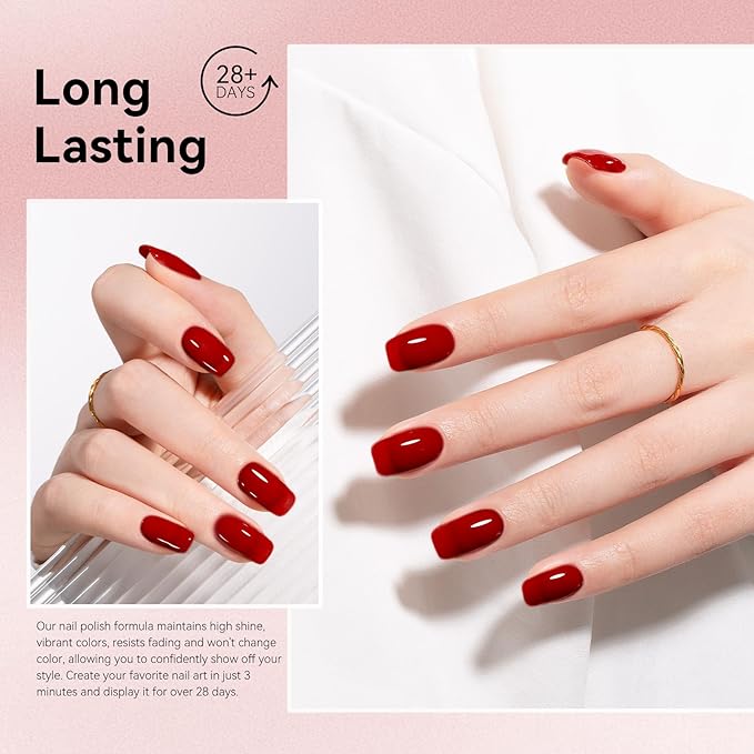 MEGIOR Jelly Red Gel Nail Polish 0.5 Fl Oz Red Transparent Colors Soak Off UV LED Lamp Light Cure Gel Polish Kit for Salon and Nail Art Starter Manicure DIY at Home
