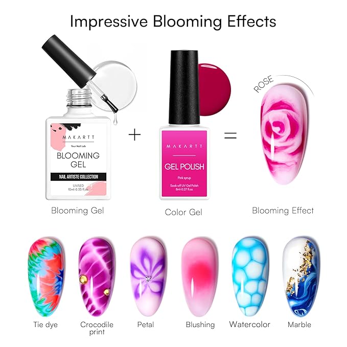 Makartt Blooming Gel: Clear UV LED Nail Art Polish for Spreading Effect Marble Soak Off Nail Polish Gel Painting Nail Designs for DIY Color Floral Watercolor Magic Manicure Gift for Women
