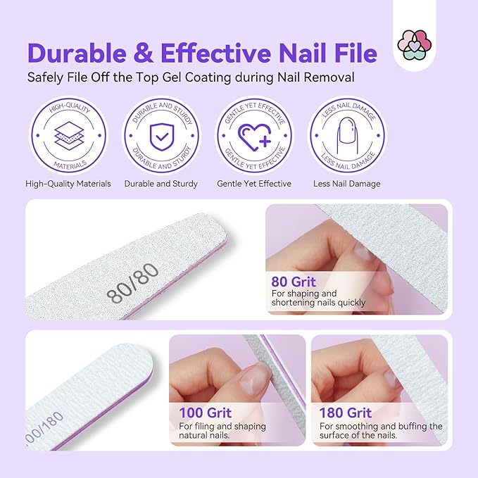 SAVILAND Pure Acetone Nail Polish Remover Kit: 8.45 oz Fingernail Gel Polish Remover Kit with Cuticle Oil, Buffer, Files and Scraper Tools for Quick, Gentle Removal of Acrylic Dip Powder & Gel Nails