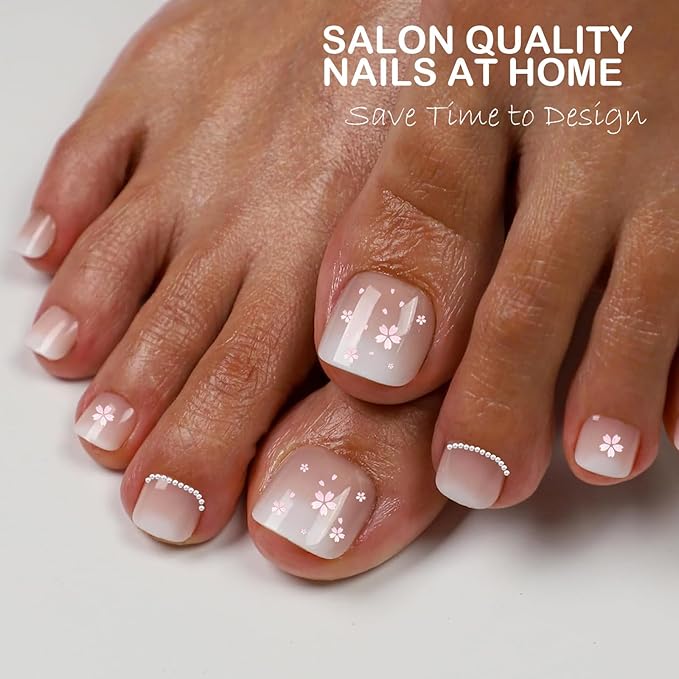 Press on Toenails Short,216Pcs Summer Brown Ombre Toenail Press Ons Square for Women,Soft Gel Toe Nail Tips, Light Weight & Fit Perfectly,Soak off Acrylic Fake Toe Nail Extensions 12 Sizes