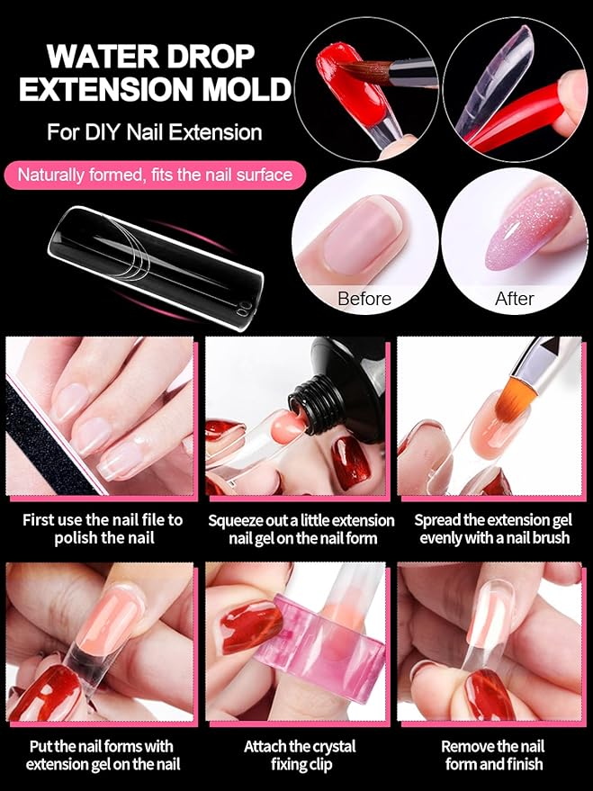 TOROKOM Poly Nail Gel Dual Nail Forms, 150 PCS Poly Nail Gel Square Structure Nail Molds for Builder Gel Poly Extension Gel Nail Art Design Salon&DIY