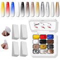 Metallic Gel Polish Set, Glitter Golid Silver Brown Blue Red, 12 Colors Ombre Patting Gel Nail Polish Palette,4 Sponges, Painting Art No Wipe UV/LED Cured (Palette F)