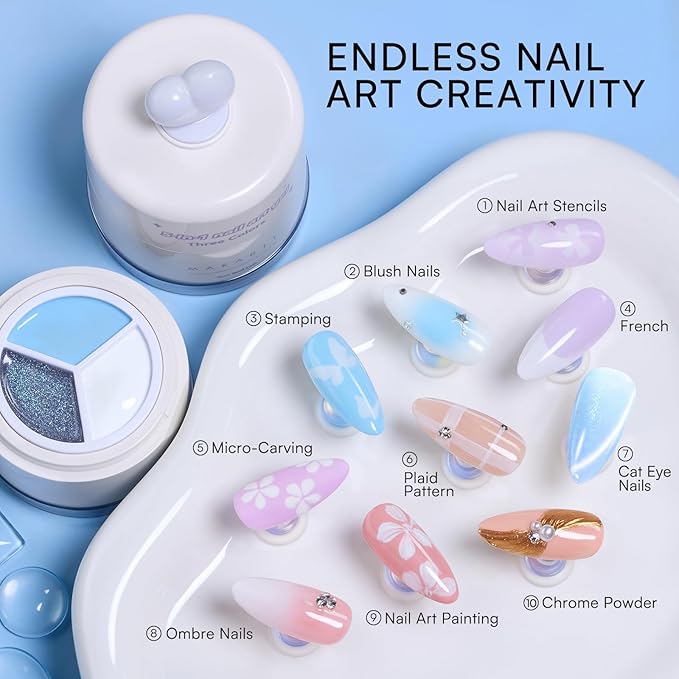 Makartt 5-in-1 Nail Art Gel: ColorPot 3 Colors Gel Nail Polish No Wipe with Nail Stamper for Stamping, Ombre Patting, Painting, Sculpting & French Tips with Silicone Head for Diy Nails at Home Salon