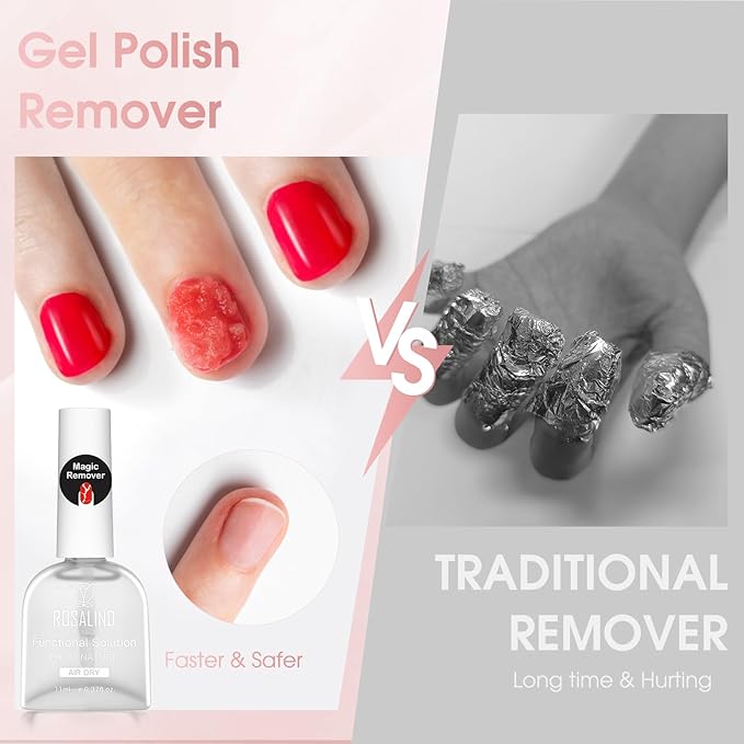 ROSALIND Gel Nail Polish Remover, 2Pcs 11ml Gel Polish Remover No Need Soaking or Wrapping Gel Remover for Nails 3-5 Minutes Easy And Quick