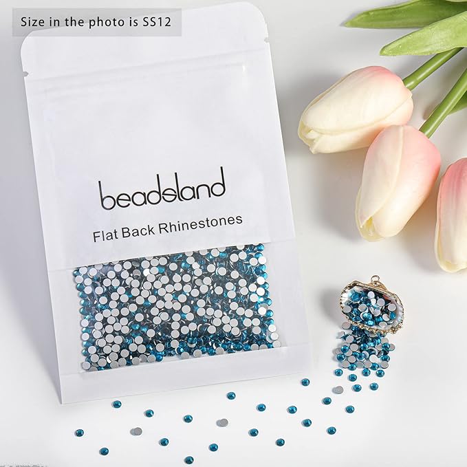 Beadsland Flat Back Crystal Rhinestones Round Gems for Nail Art and Craft Glue Fix, Indicolite, 3.0-3.2mm, SS12/1440pcs