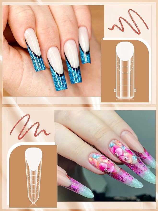 EBANKU 288PCS Poly Extension Gel Dual Nail Form, Stiletto Coffin Acrylic Nail Forms for French Nails, 76PCS Dual Forms French Sticker Silicone Pads, 6 Styles Scale for Manicure Extension