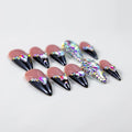 10 Pieces Handmade Long Almond Press On Nails, Black Thickened French False Nails With Rhinestone Decorate, Reusable Fake Nails Almond, Reusable Acrylic Nails (M)
