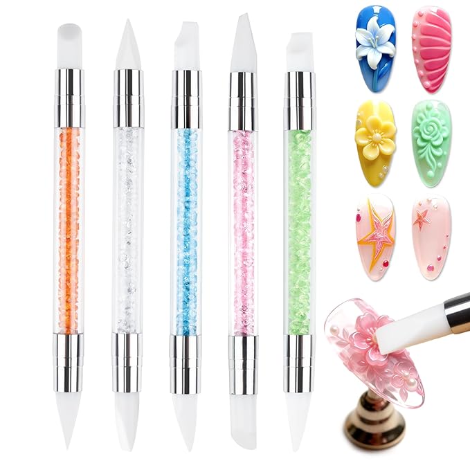 5PCS Silicone Nail Tools - Dual Tipped Sculpture Tool Chrome Applicator for Sculpting & 3D Nail Gel,Polish, Resin, Chrome Nail Powder for Design,Drawing,Shaping,Dotting Manicure Must Have