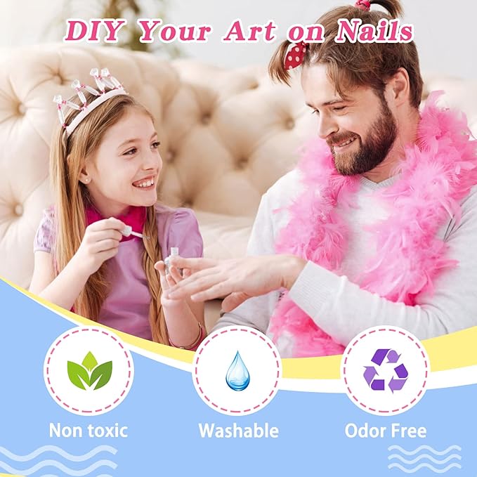 Kids Nail Polish, Non-Toxic Toddler Nail Polish Water-Based Peel-Off Quick Dry Low Odor 12 Candy Colors Mini Nail Kit for Girls