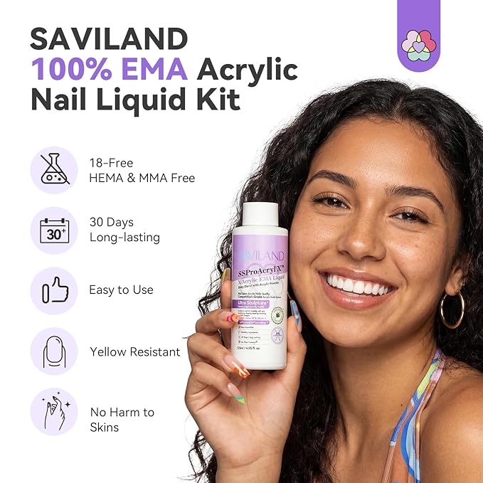 SAVILAND Monomer Acrylic Nail Liquid: 4 oz Acrylic Monomer for Nails Extension with 12# Nail Brush Dappen Dish for Beginners DIY at Home Professional Salon Use