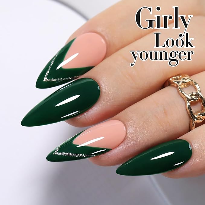 Double Rhythm Gel Polish 15ML Jelly Sheer Pastel Light Milky Color Pearl White Bottle 1 PC 0.5 OZ Full Size Nail Art Salon at Home (Deep Green-D1460)