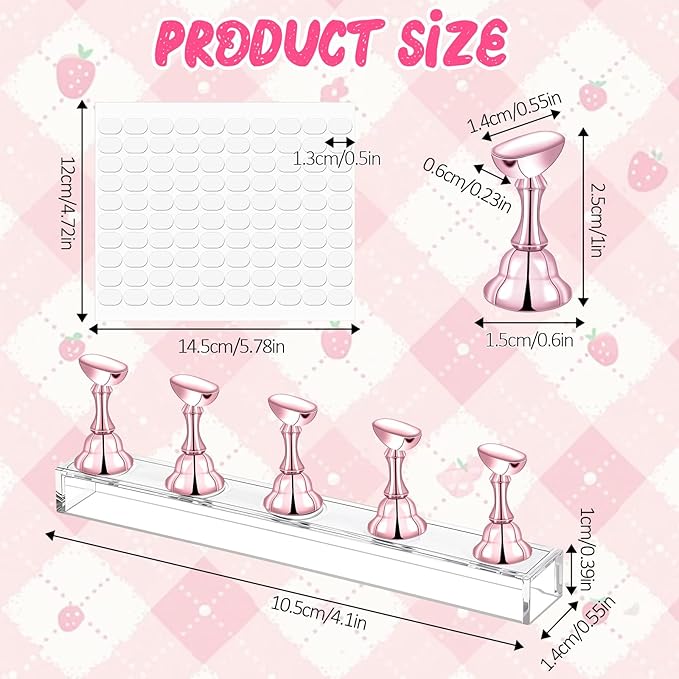 Nail Stands Acrylic Nail Art, 2 Set Magnetic Nail Tips Practice Holder Nail Crystal Holder for Nail Art with Reusable Adhesive Putty Nail Stand for Press On Nails DIY Painting(Rose Gold)