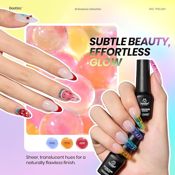 Beetles Spring Gel Nail Polish Set - 53 Pcs 48 Colors Cat Eye Gel Nail Polish Pink Jelly Nude Red Green Blue Glitter Shell Shread Salon DIY Home UV LED Easter Gifts for Women Vivid Moments