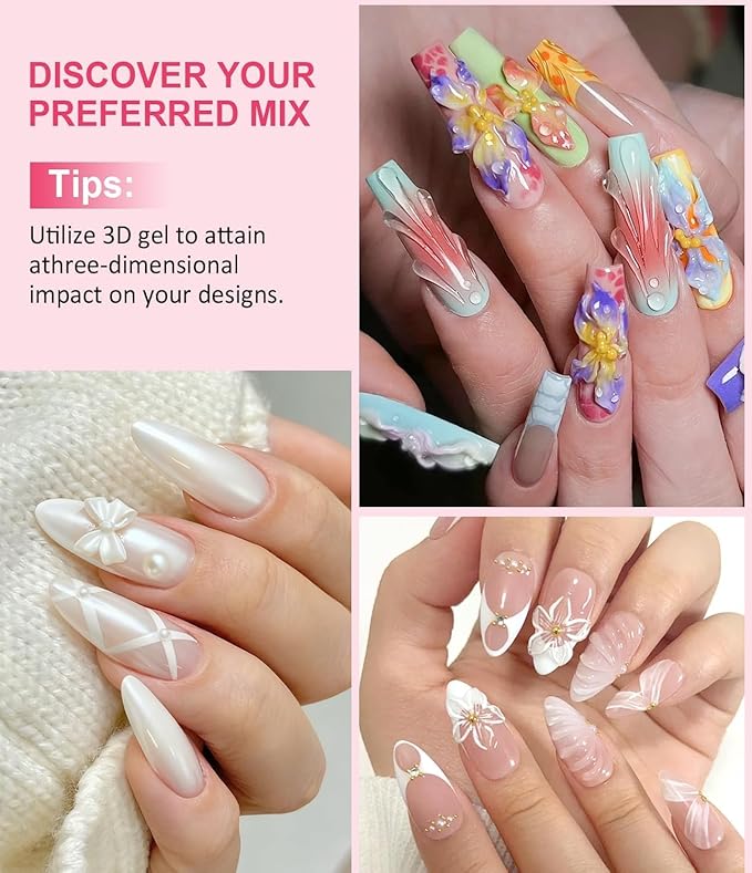 2Pcs 15g Pearl/Clear 3D Nail Gel No Wipe Craving 5D Embossed 3D Gel for Nails for Carving,Molding and Painting Nail Art Designs,Rhinestone Glue for Decoration