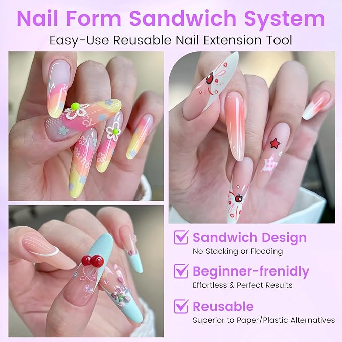 Sandwich Dual Nail Forms: 240PCS Nail Forms for Builder Gel, 15 Sizes Almond Round Shape for Women Salon Home DIY