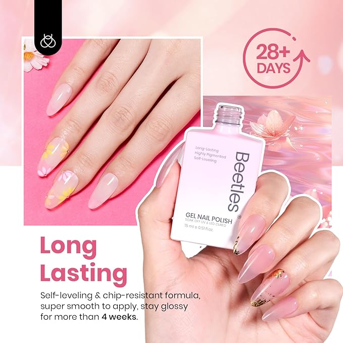Beetles Jelly Gel Nail Polish Set - 6 Colors 15ML Full Size Hema Free Nude Pink Brown Milky White Sheer Gel Polish Kit Translucent Effect Soak Off UV Colorful Bottle Gel Gift for Women