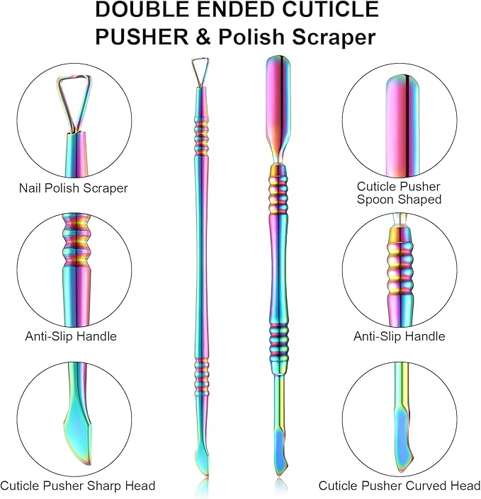 Mudder Acrylic Nail Clippers Kit False Nails Tips Cutter Professional Cuticle Trimmer Nipper Cutter Pusher Remover Stainless Steel Manicure Pedicure Art Tools Set Salon Home(Rainbow Color)