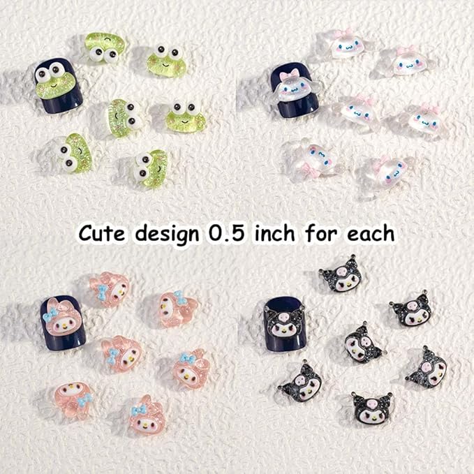 80Pcs Kawaii Nail Charms Set, 3D Cartoon Colorful Nails Accessories for DIY Nail Art, Y2k Resin Rhinestones Nail Decorations (80P)