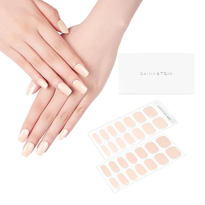 DANNI & TONI Semi Cured Gel Nail Strips Nude (Gentle Nude) Skin Toned Gel Nail Wraps 28 Stickers