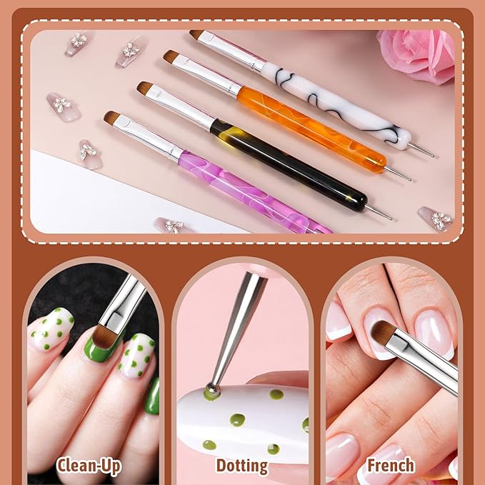 4 PCS French Tip Brush, 2-Way French Manicure Brush for Nails, Multicolor Acrylic Nail Tip Brushes for Nail Art Design Professional Manicure