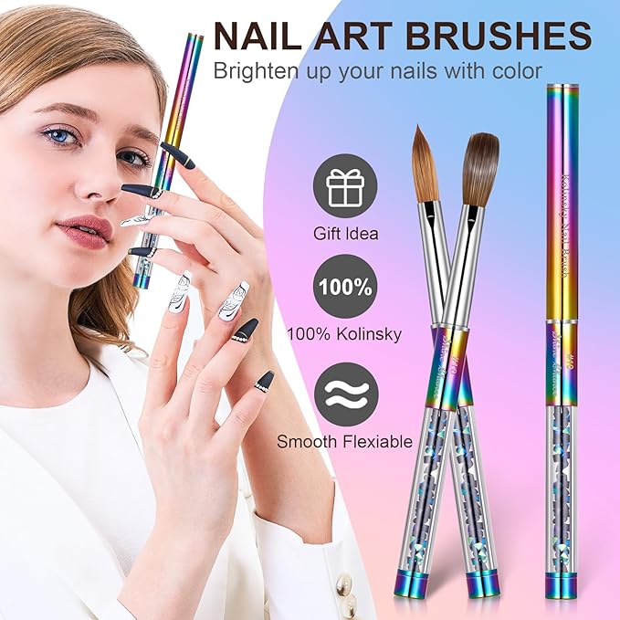 Acrylic Nail Brush Size 10, 100% Real Kolinsky Art Nail Brush for Acrylic Powder Application, Handmade Women Manicure Nail Extension Tool for Professional DIY Home Salon and Beginners