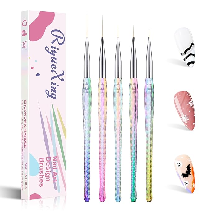 5PCS Nail Art Liner Brushes - Liner Brush For Nail Gel Fine Drawing,Thin Liner Nail Brush Set Size 7/11/15/20/25mm Striper Brushes Christmas Gift for Women
