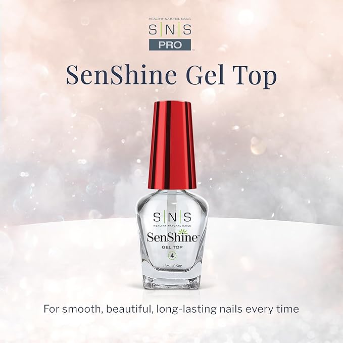 SNS Gel Top Coat Nail Polish for Nail Dip Powder, SenShine Gel Top - Long-Lasting & Fast-Drying Nail Strengtheners Top Coat - Low-Odor & No UV Lamp Required - 0.5 OZ