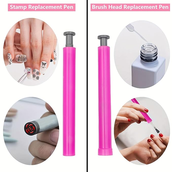 56pcs Nails Art Stamp Pen Set, Containing 48 Kinds Of Nail Stamp Patterns, 1 Stamp Pen, 1 Brush Pen, Three Kinds (Two Of Each Kind) Replaceable Brush Heads, Suitable for DIY Design Nails Set