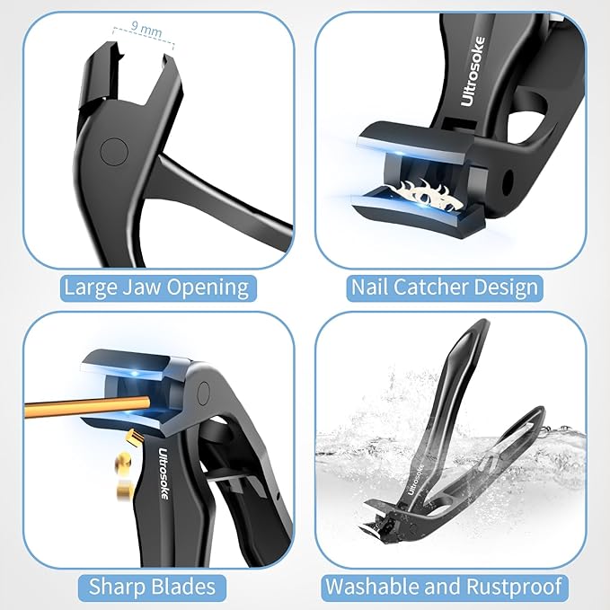 Toenail Clippers for Seniors Thick Toenails, Angled Head Toe Nail Clippers for Men Large with Wide Jaw Opening, Heavy Duty Sharp Fingernail Clipper Cutter with Catcher & Long Handle TC02