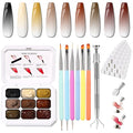 Patting Gel Nail Polish Set, 9 Colors Ombre Gel Polish Palette 100pcs Sponges 6pcs Brushes 1 Grabber, Colors Blending Painting Art, No Wipe, UV/LED Cured (Set 02)