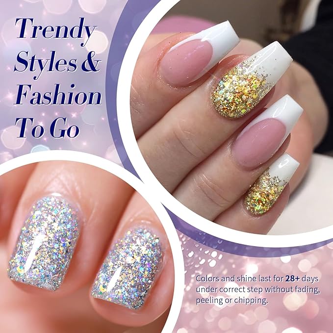 Born Pretty Glitter Gel Nail Polish Set Sparkly Shiny Gold Silver Pink Glitter Gel Polish Kit Soak Off U V Nail Gel Gift Box Nail Art Manicure Varnish Kit 7ML 6PCS