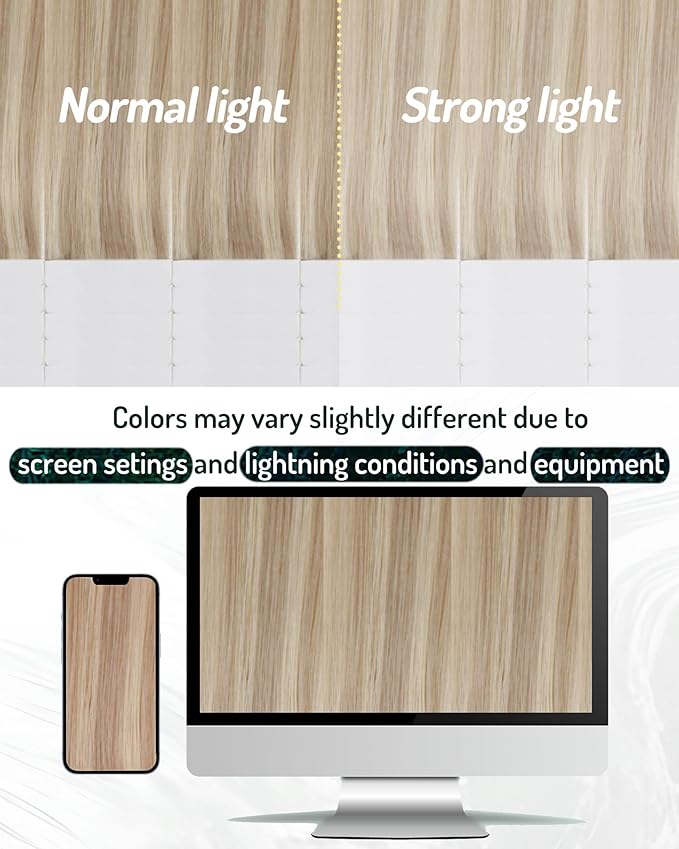 RUNATURE Tape in Extensions Human Hair Balayage, Real Human Hair Tape in Extensions, 16 Inch Ombre Blonde Tape in Hair Extensions, Full Head Natural Hair, Ash Blonde Fading to Light Blonde 50g 20pcs