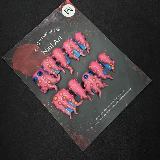Handmade False Nails Short Press on Nails with 3D Jewelry Art Gothic Style Easy Wear Size M