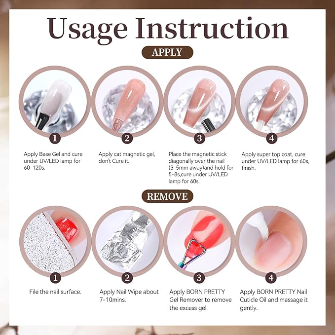 Born Pretty Cat Magnetic Eye Gel Nail Polish Set,6 Colors Glitter Green Blue Brown Gel Polish Cat Holographic Magnetic Nail Polish Nails Art Manicure Salon DIY at Home 7ML