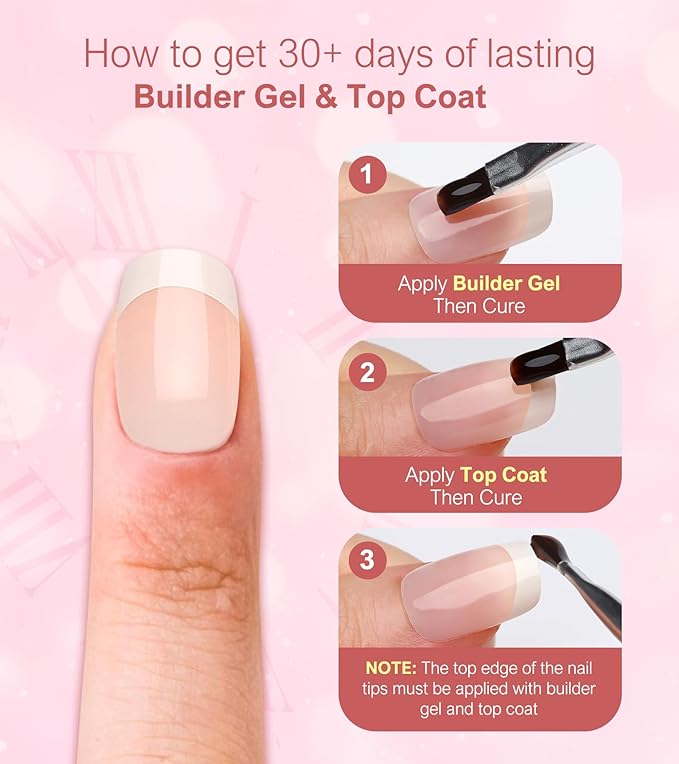 Morily 30PCS Press on Nails, Thicker Fake Nails with Designs Acrylic Stick on Nails for Women Full Cover Finger Manicure False Nail tips in 15 Sizes (Classic French - Nude Pink)