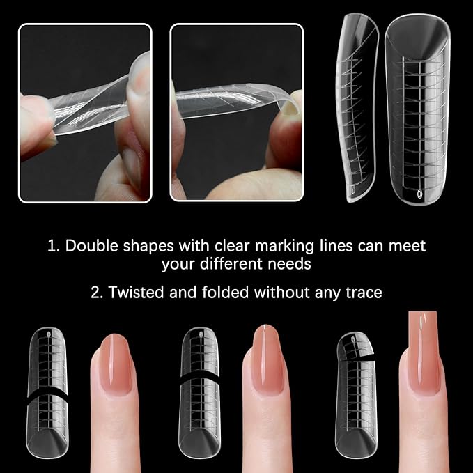 120 Pcs Poly Extension Gel Dual Nail Forms With Scale Builder Coffin Nail for Gel Manicure Art Design Salon DIY at Home (Long Dual Forms Set)
