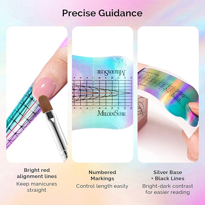 MelodySusie Nail Forms for Nail Extensions 100PCS, Long Length and Strong Adhesion, for Acrylic, Builder Gel and Poly Gel, for Home DIY and Salon Tools