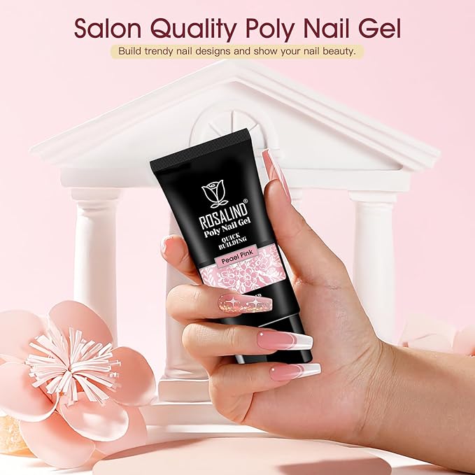 ROSALIND 2 oz Pink Poly Nail Gel, Peach Poly Extension Gel for Nails Art Nature Color Builder Pink Nail Strengthen Art Design for Women
