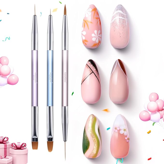 Beetles 3 Pcs Gel Nail Art Brushes Set Gel Polish Design Pen Painting Tools with Liner Brushes Petal Painting Brush and Oval Brush DIY at Home Manicure for Girls