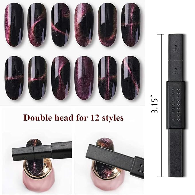 Ideal Swan 8 Pcs Nail Magnet Set Cat Eye Gel Nail Polish, Double-head Flower Design Nail Magnet Pens Magnet Stick 3D Magnetic Cat Eye Gel Polish Nail Art for DIY 3d Magnetic, Salon